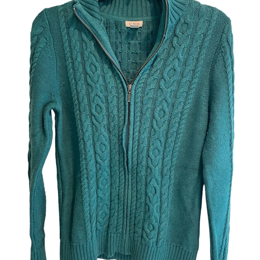 L.L. Bean Women’s zip up cardigan sweater Aqua. Size small